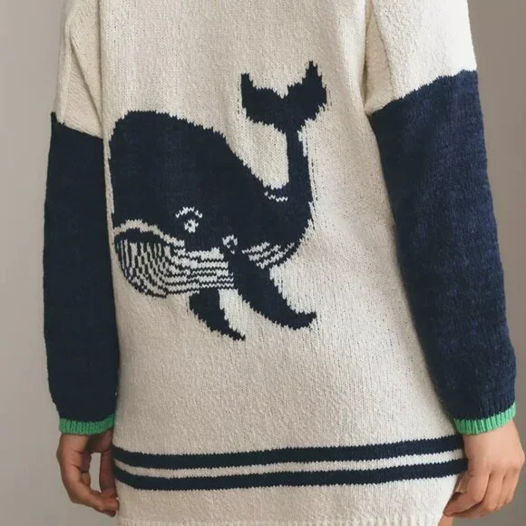 Anthropologie Maeve Nautical Buoy Cardigan Sweater Whale Seahorse S M NWT